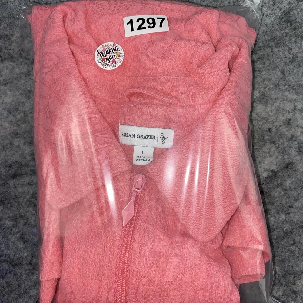 Susan Graver‎ Women's Large Pink Textured Lace Zip Up Longline Jacket Spring